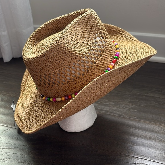 ILLUMA Cowboy paper straw sun hat, beaded band, adjustable - Picture 4 of 12